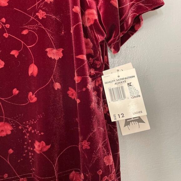 Vintage Bentley Size 12 Burgundy Floral Velvet Dress Layered Regency Dark Easter - Picture 7 of 10